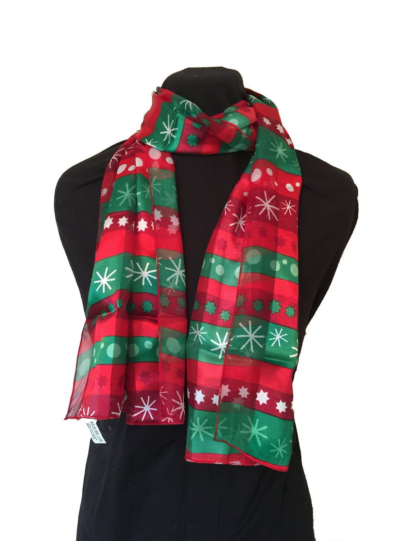 [Australia] - Pamper Yourself Now Snowman Design Scarf Thin Pretty Christmas Scarf, Great as a Present/Gift. Red and Green 