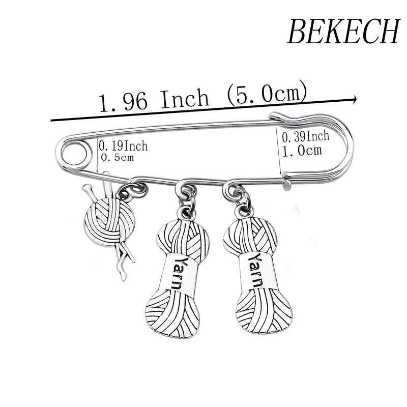 [Australia] - BEKECH Sewing Knitting Themed Jewelry Sewing Gift Knitting Needles and Yarn Ball Charm Safety Pin Brooch Gift for Knitter Sewing Lovers silver 