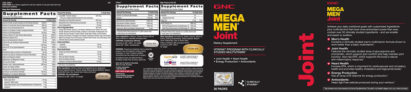 [Australia] - GNC Mega Men Joint Vitapak Program | Supports Joint Health, Heart Health, Energy Production, and Antioxidants | 30 Packs 