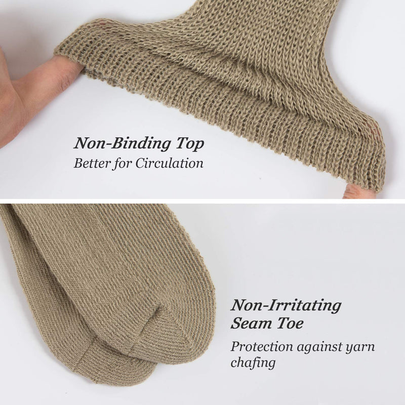 [Australia] - +MD Non-Binding Diabetic Socks for Men Women-6 Pairs Medical Circulatory Crew Socks with Cushion Sole Brown 9-11 