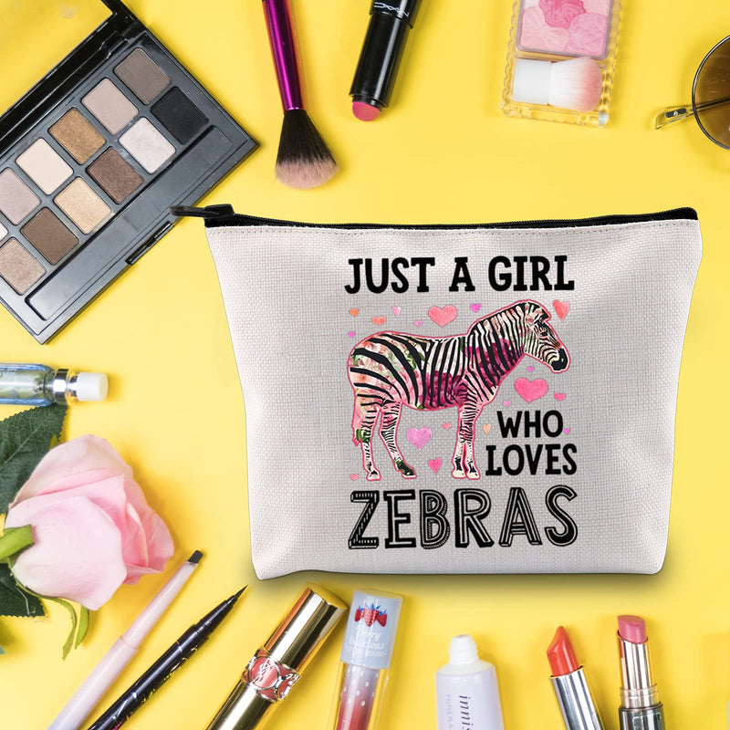 [Australia] - LEVLO Funny Zebra Cosmetic Make up Bag Zebra Lover Inspired Gift Just A Girl Who loves Zebras Makeup Zipper Pouch Bag For Animal Lover, Who loves Zebras, 