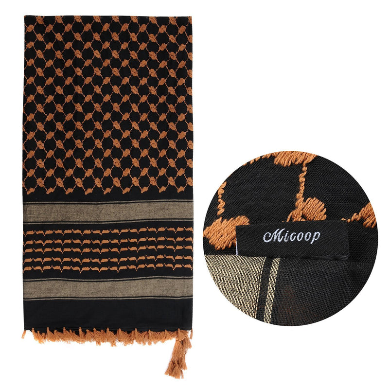 [Australia] - Micoop Large Size Premium Shemagh Scarf Arab Military Tactical Desert Scarf Wrap(48 by 48 inches) Black Orange 