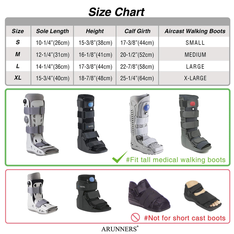 [Australia] - ARUNNERS Walking Boot Cover for Medical Brace Orthopedic and Fracture Cast with Integrative Slip-Resistant Rubber Sole (Black, Tall, Medium) Medium (Pack of 1) 