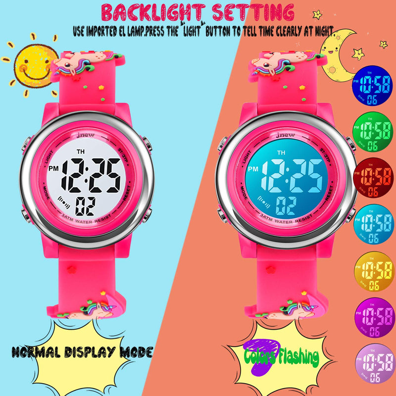 [Australia] - YxiYxi Kids Watches 3D Cute Cartoon Digital 7 Color Lights Toddler Wrist Watch with Waterproof Sports Outdoor LED Alarm Stopwatch Silicone Band for 3-10 Year Boys Girls Little Child Red 