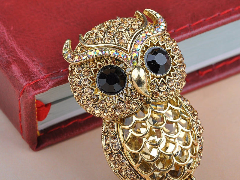 [Australia] - Alilang Gold Toned Topaz Crystal Rhinestone Owl Greek Roman Mythical Bird Novelty Pin Brooch 