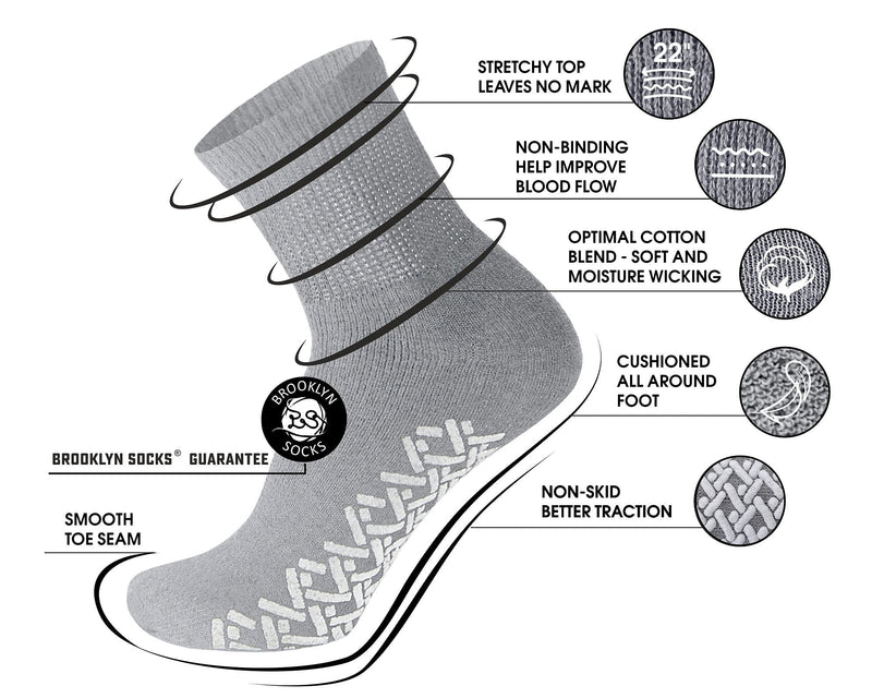 [Australia] - Non-Skid Diabetic Cotton Quarter Socks with Non Binding Top Grey - 3 Pairs Medium 