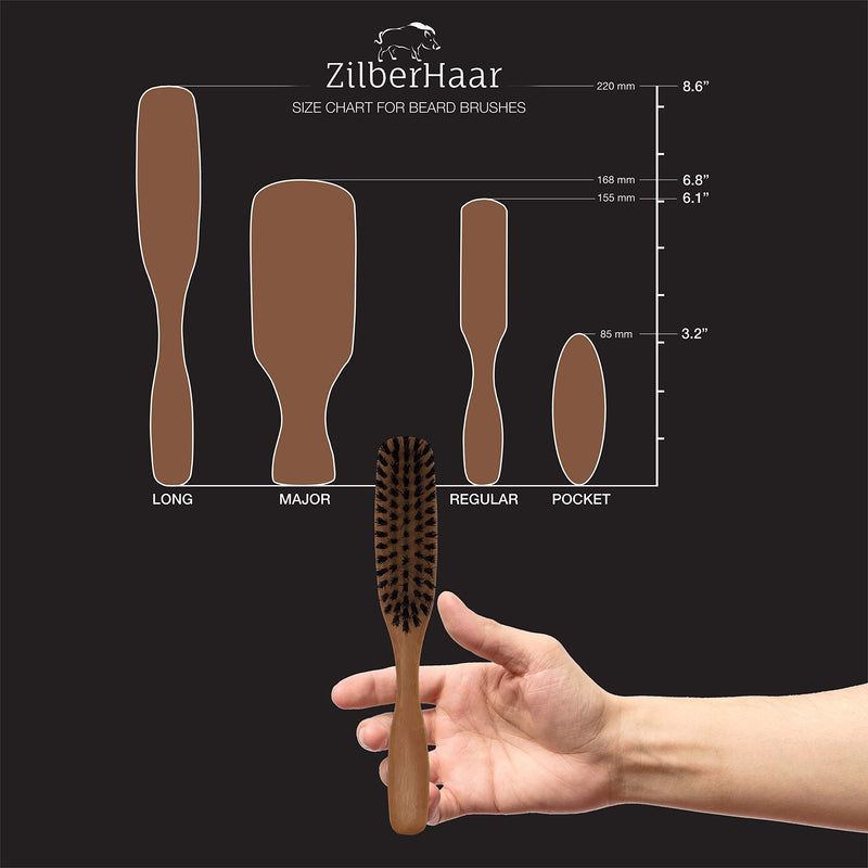 [Australia] - ZilberHaar - Long Hair & Beard Brush - Made From Stiff First Cut Boar Bristles and Pearwood - Perfect Beard Care for Men - Works with all Beard Balms and Beard Oils - 8.6 Inches Long 