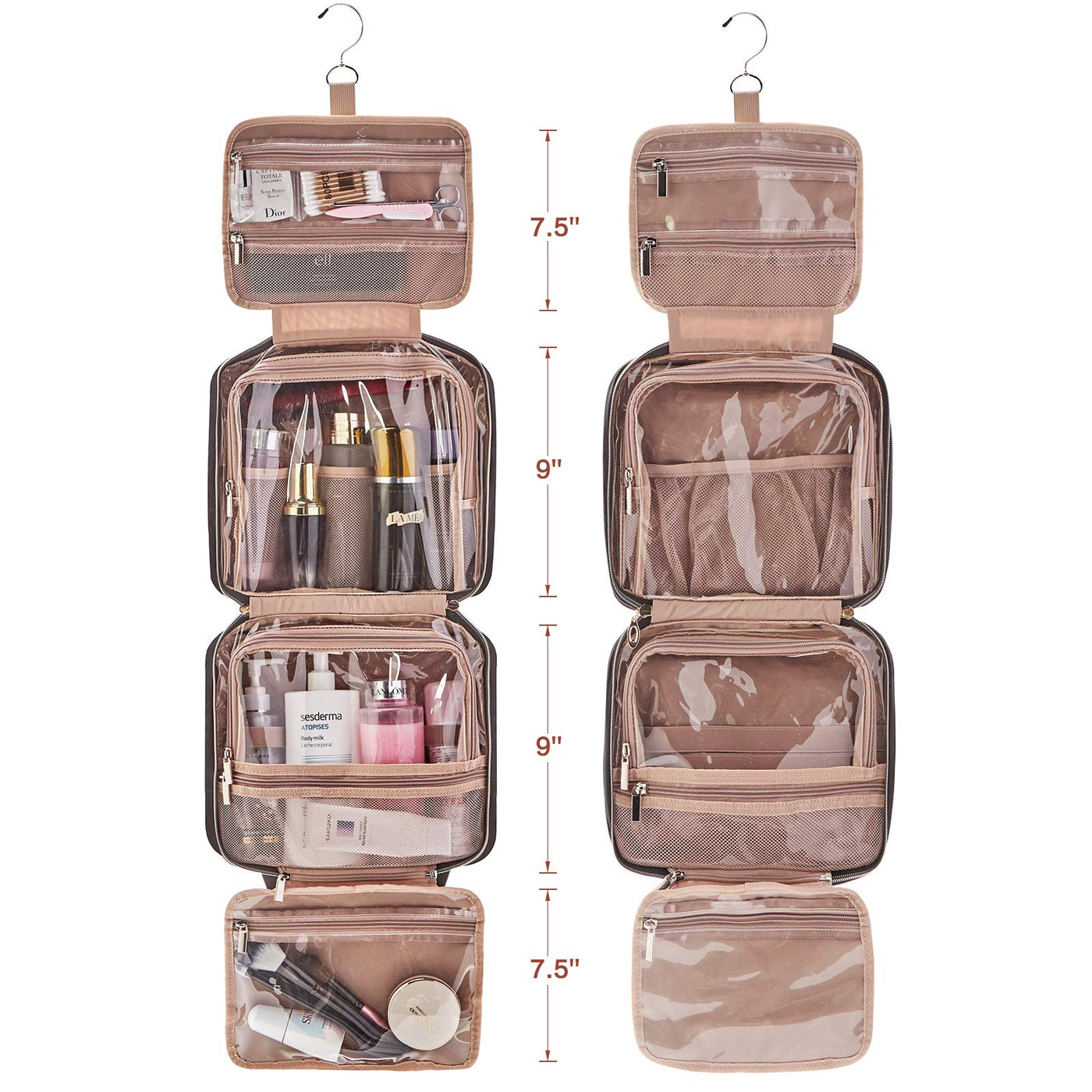 Nishel Hanging Travel Toiletry Bag Visible Makeup Organizer Pink Case for  Bath