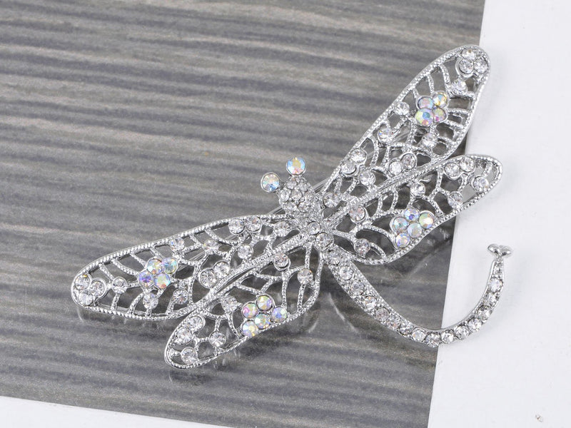 [Australia] - Alilang Silver Tone Iridescent Clear Crystal Rhinestone Dragonfly Flying Insect Brooch Pin 