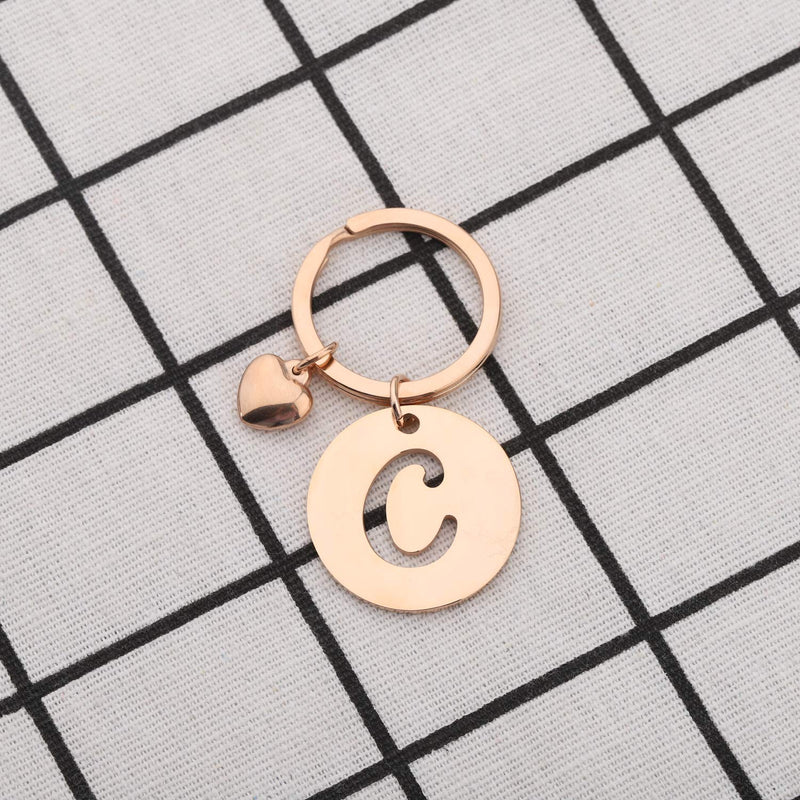 [Australia] - HOLLP Initial Disc Charm Keychain 26 Initial Letter Alphabet Key Ring A-Z Initial English Charm Keychain Rose Gold-C 