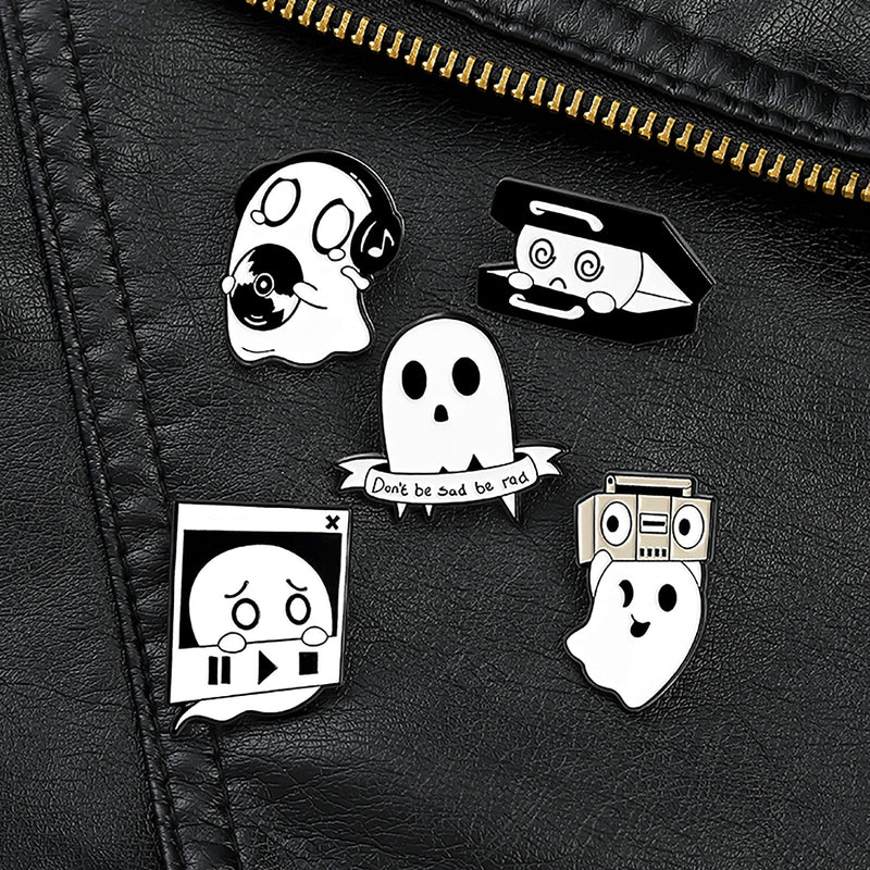 [Australia] - Music Ghost Enamel Pins Set, White Ghost Enamel Lapel Pins Punk Music Equipment Brooch Badges Pins for Backage Bag Hat Decor 