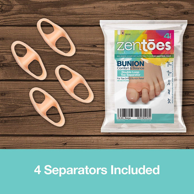 [Australia] - ZenToes Toe Separators with 2 Loops - Soft Gel Bunion Correctors 4 Pack (Beige)… Beige Gel 