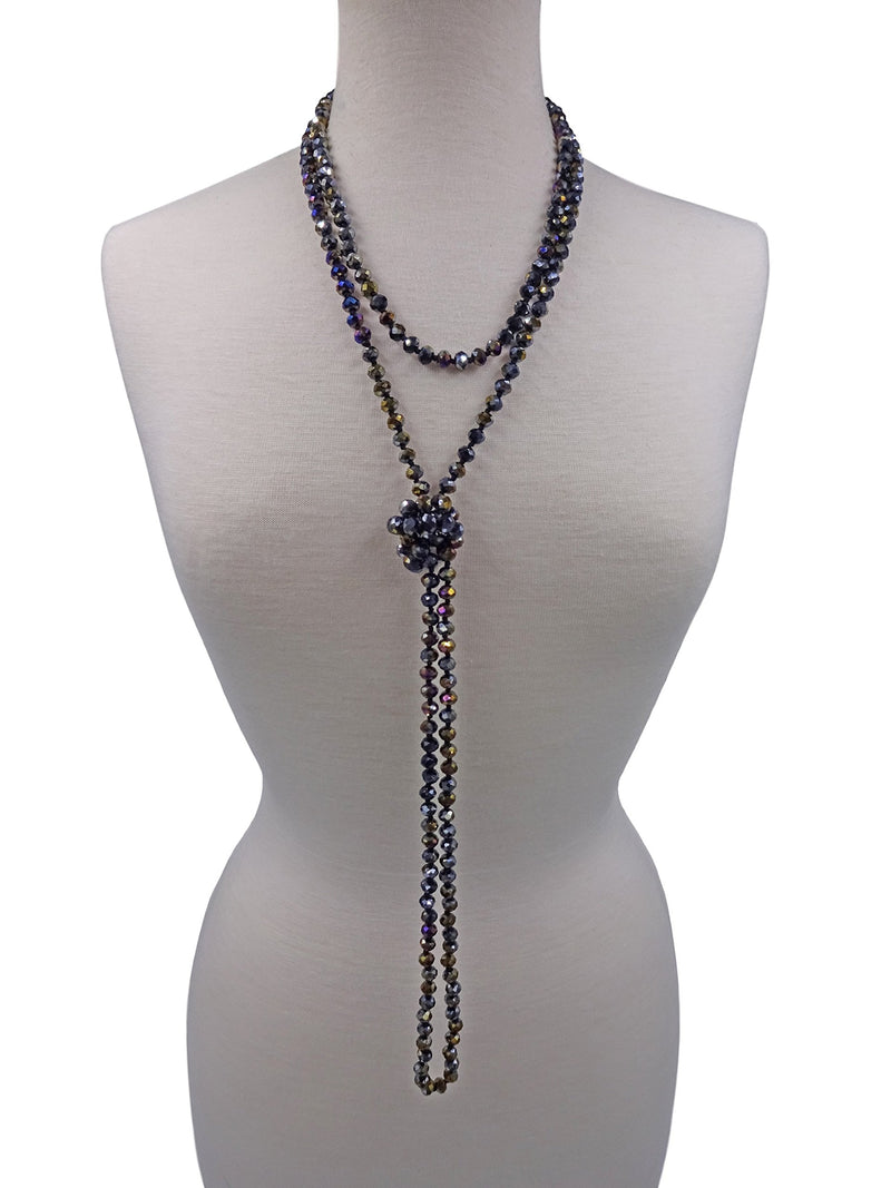 [Australia] - 80-inch 6x8MM Endless Infinity Beaded Long OR 4-Layer Multi Strand Statement Crystal Necklace. jet black aurora borealis finish 