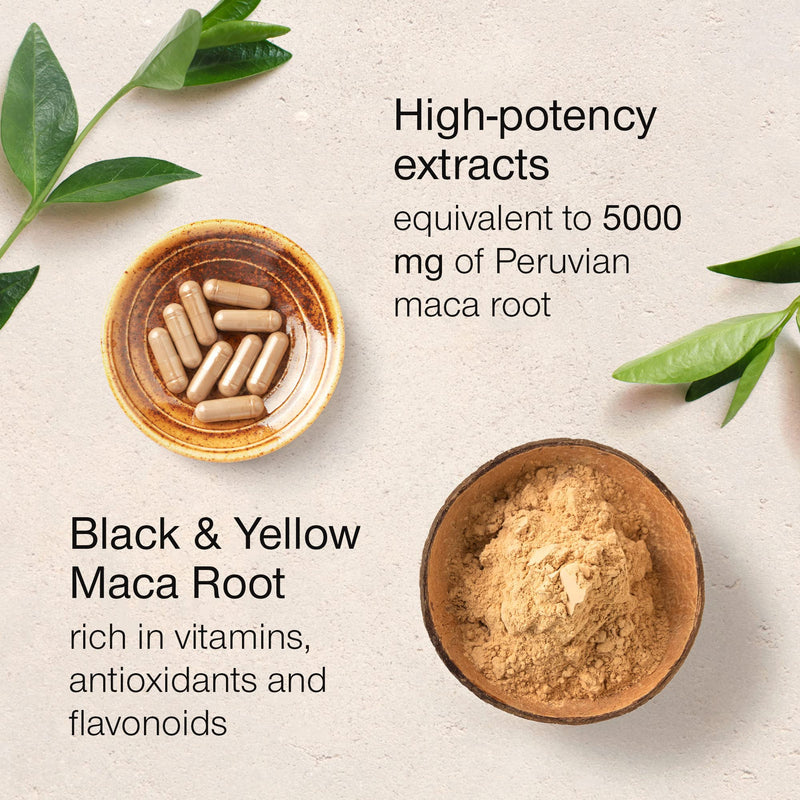 [Australia] - Maca Root 5000mg - Maca Root Capsules for Women & Men High Strength - 180 Maca Tablets - Potent Black & Yellow Macca Root Powder Extract - Natural Plant-Based Vegan Booster Supplements - UK Made 