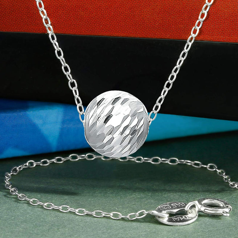 [Australia] - Sea of Ice Sterling Silver Diamond-Cut 10mm Sliding Bead Ball Necklace Pendant Chain Minimalist Jewelry Mothers Day 
