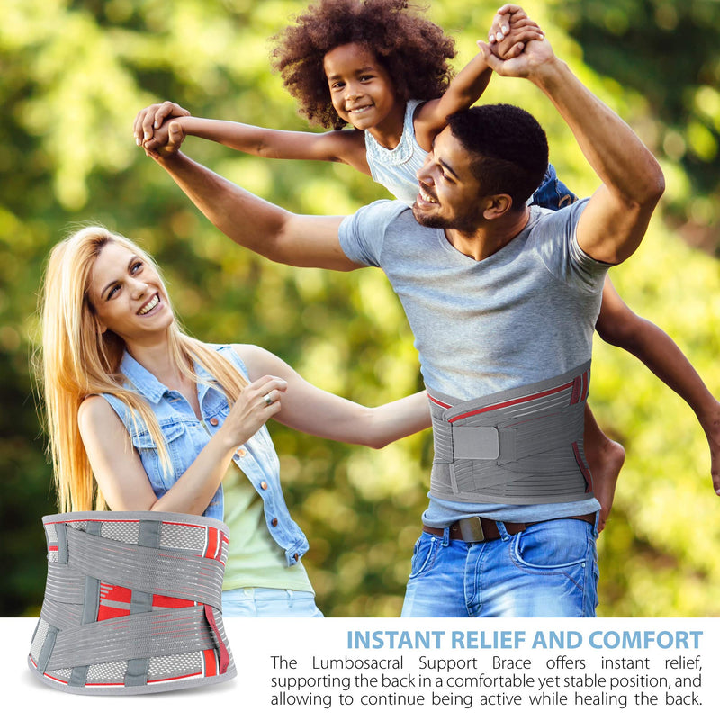 [Australia] - ORTONYX Lumbar Support Belt Lumbosacral Back Brace – Ergonomic Design and Breathable Material - Lower Back Pain Relief Warmer Stretcher - XS/M (Waist 26"-32.2") Gray/Red X-Small/Medium (Pack of 1) 