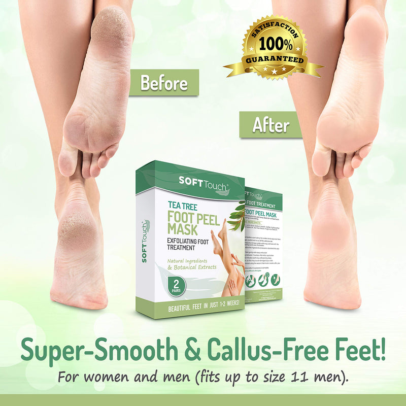 [Australia] - Tea Tree Foot Peel Mask – 2 Pack of Peeling Booties – Foot Care Exfoliating Treatment Repairs Cracked Heels, Calluses & Removes Dead, Dry Skin 