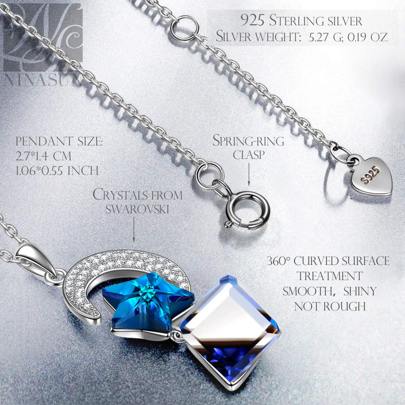 [Australia] - NINASUN Christmas Twinkle Star & Moon Sterling Silver Necklace Color Fine Jewelry for Women Crystals from Swarovski with Gift Box jewelry sets for women 