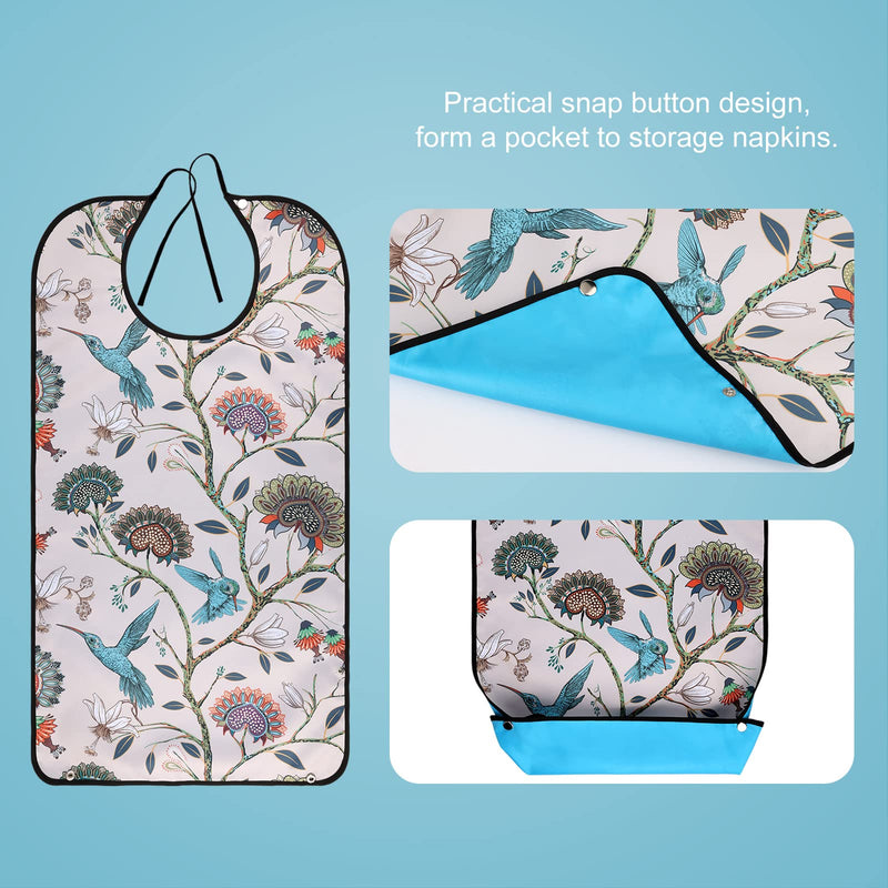 [Australia] - AIEX Adult Bibs, Waterproof Floral Print Bibs for Eating Washable and Reusable Clothing Protectors Floral 04 