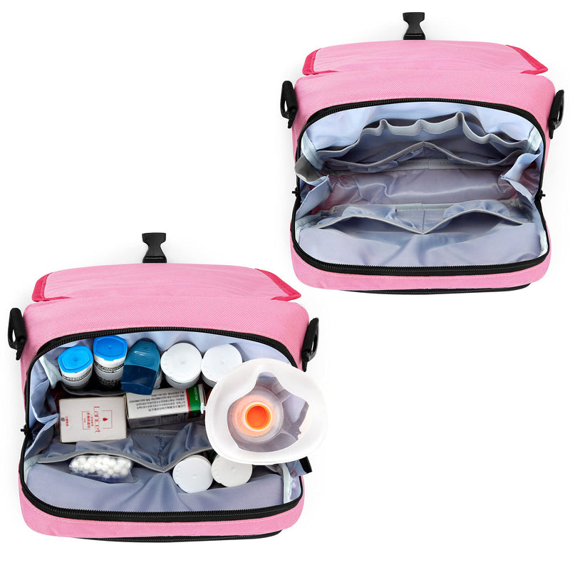 [Australia] - CURMIO Epipen Carrying Case for Kids, Insulated Medicine Supplies Bag with Shoulder Strap for 2 EpiPens, Auvi-Q, Spacer, Vials, Nasal Spray, Asthma Inhaler, Allergy Medicine Travel Bag, Pink 