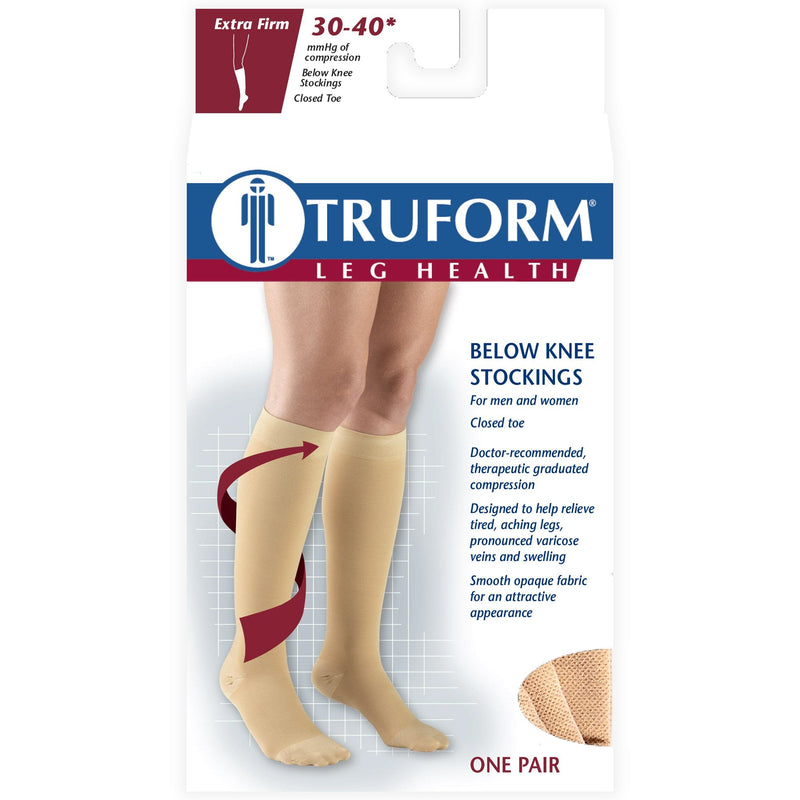[Australia] - Truform 30-40 mmHg Compression Stockings for Men and Women, Knee High Length, Closed Toe, Beige, Large Large (1 Pair) 