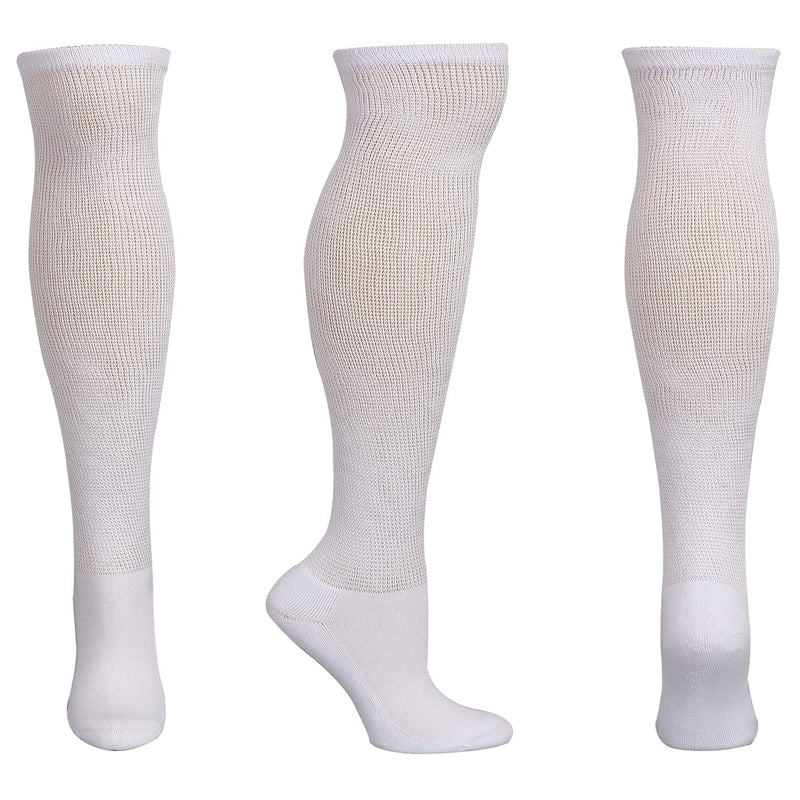 [Australia] - Athlemo Women&Men Bamboo Diabetic Socks 2 Pairs Loose Fit Non-Binding Over the Knee Seamless Breathable Anti-odor White(2 Pairs) 9-11 
