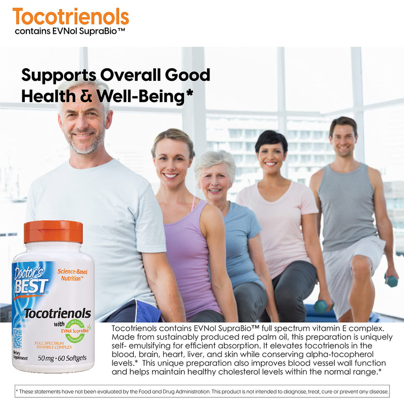 [Australia] - Doctor's Best Tocotrienols contains EVNol SupraBio Full Spectrum Vitamin E Complex, 60 Count 60 Count (Pack of 1) 