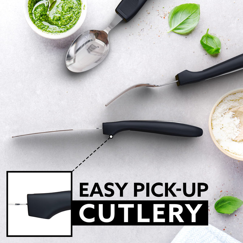 [Australia] - iMedic - Comfort Grips Cutlery - Disability Eating Aids - Great for The Elderly, Disabled or Those Suffering with Tremors and Trembling Hands - Ergonomic, Contoured Design - (1x Set, Silver/Black) Single 