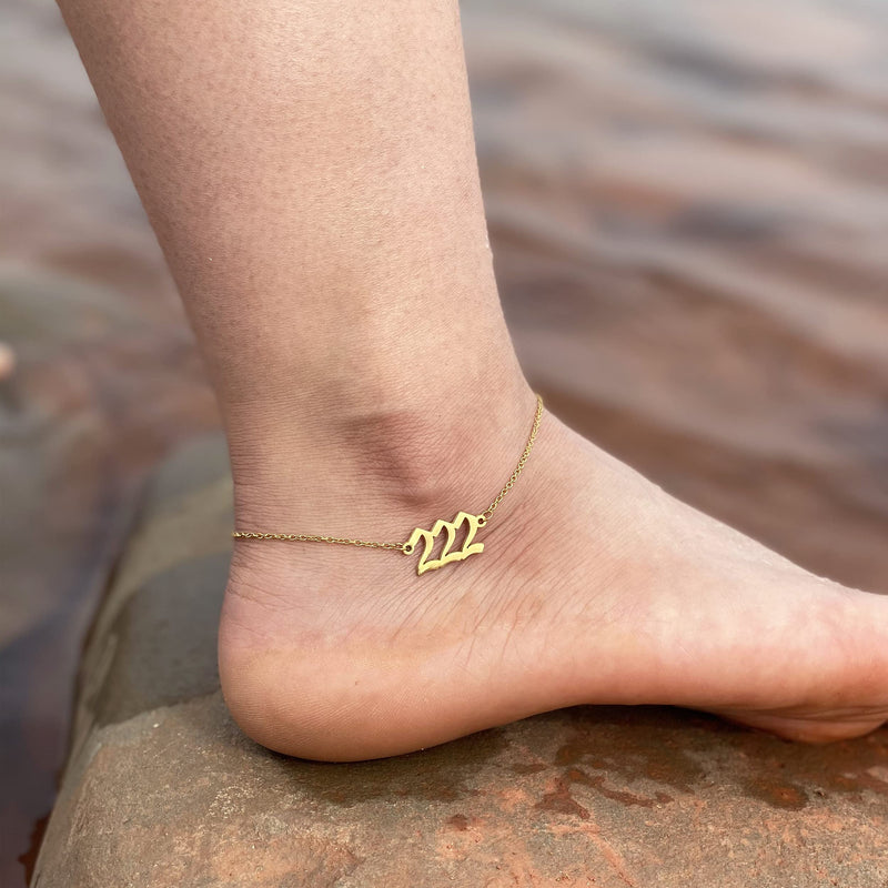 [Australia] - Angel Number Ankle Bracelet for Women, Dainty 111 222 333 444 555 777 888 999 Angel Number Anklet Gold Beach Foot Jewelry 111-Gold 