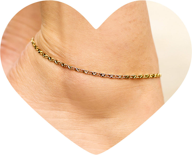 [Australia] - Lifetime Jewelry 2.5mm Diamond Cut Star Flat Link Ankle Bracelet for Women Men & Teen Girls 20X More Real 24k Gold Plating Than Other Anklets 9 10 11 inches yellow-gold-plated-bronze 9.0 Inches 