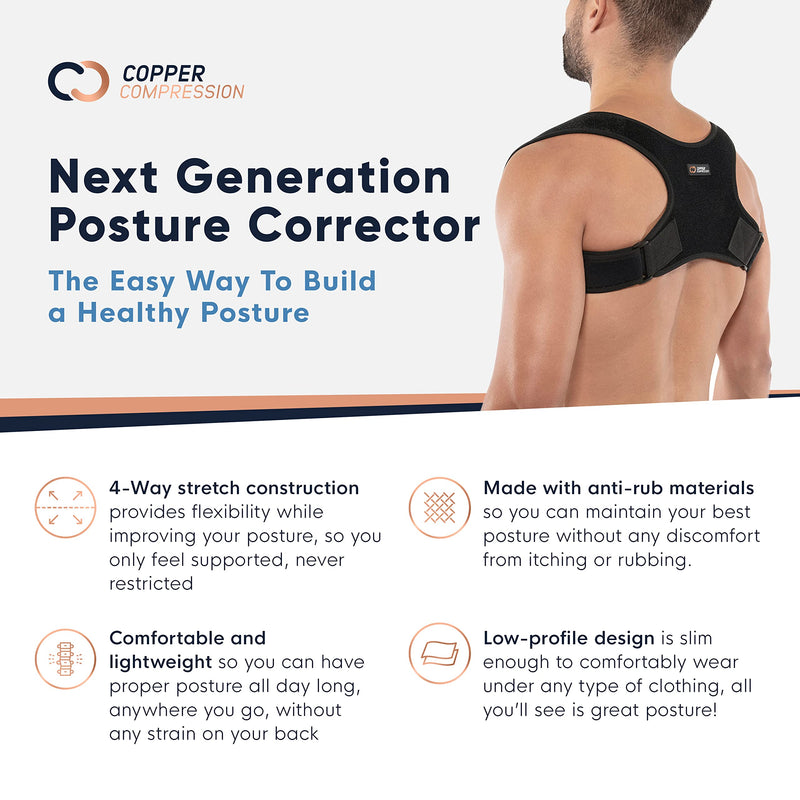 [Australia] - Copper Compression Posture Corrector for Men and Women - Copper Infused Upper Back Spine, Neck, Shoulder & Clavicle Support Brace - Adjustable & Breathable for Bad Posture, Slumping, Pain Relief Small/Medium (Pack of 1) 