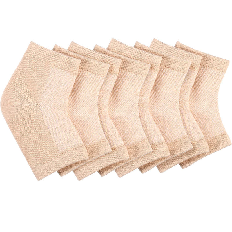 [Australia] - Bememo Soft Gel Heel Socks Ventilate Open Toe Socks 4 Pairs for Dry Hard Cracked Skin Moisturizing Day Night Care Skin (Beige) 