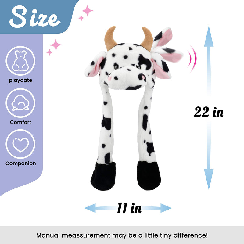 [Australia] - Hopearl Animal Hat with Ears Moving Jumping Pop Up Beating Plush Dress Up, 22'' Cow 