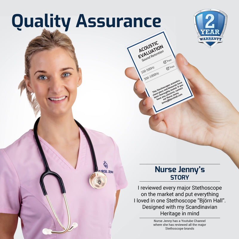 [Australia] - BJÖRN HALL Rose Gold Black Stethoscope with Designer Carrying Case | Stainless Steel Turnable Chest Piece | Super Lightweight 5.9oz| Perfect Gift for Nurses Veterinary & Students | Black Tubing RGB Black Rose Gold 