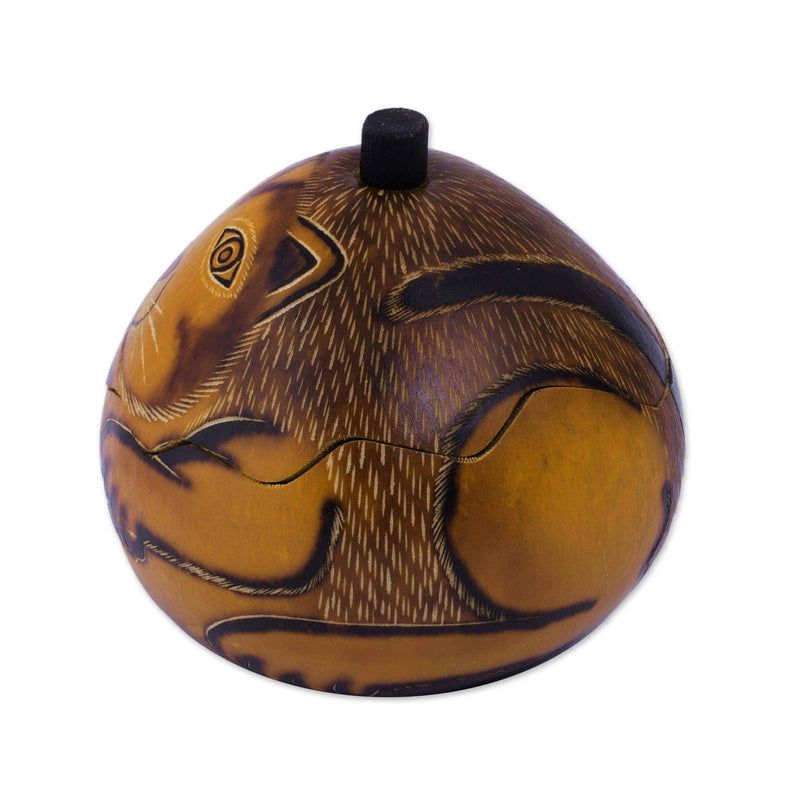 [Australia] - NOVICA Dried Mate Gourd Cat Jewelry Box, Brown, Andean Feline' 