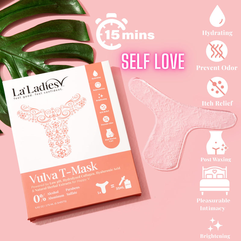 [Australia] - La'Ladies V Vulva Skin Mask (5 Day Treatment) - Vaginal Itch, Odor, Dryness, Discomfort Perfect Self Love, Vagina Care - HA, Collagen & Natural Herbs - Fast & Easy Use, No Mess, Clear, 5.92 Ounce 