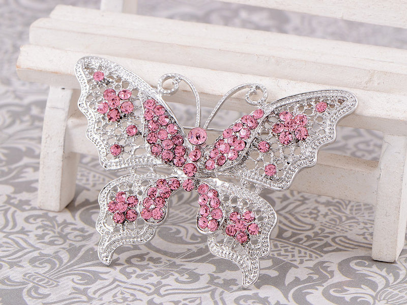 [Australia] - Alilang Clear Crystal Rhinestone Filigree Butterfly Brooch Pin - Pink or White Tone 