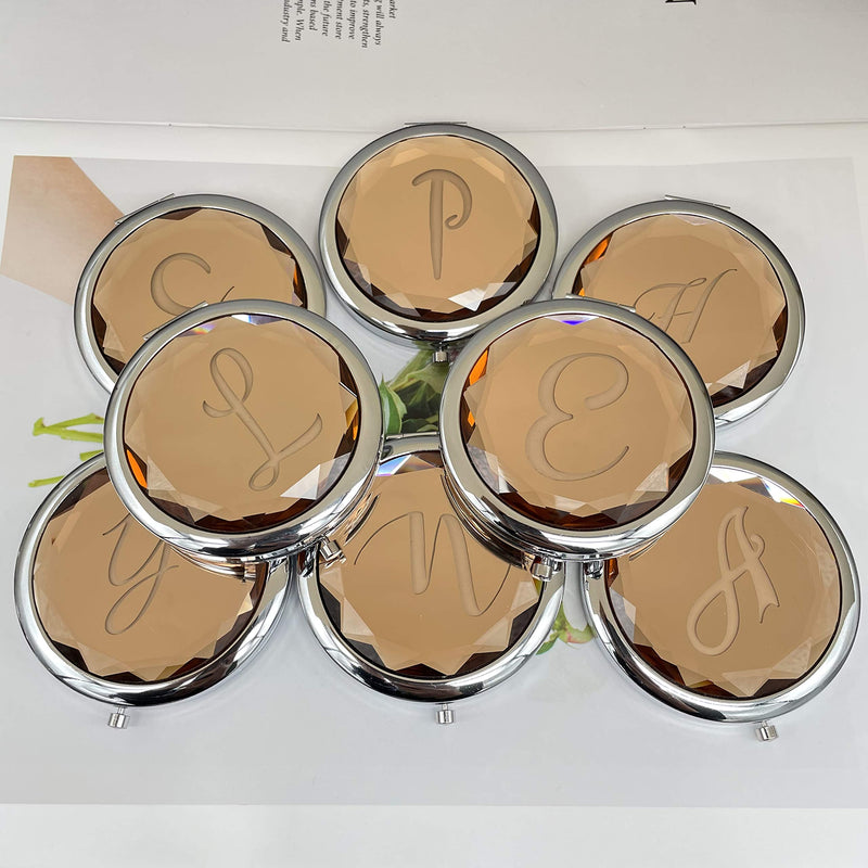 [Australia] - Compact Crystal Pocket Makeup Mirrors, Letter ABCD Mirrors Set Include 1 Letter Mirror 1 Letter Love Knot Bracelets for Bachelorette Party Bridesmaid Proposal Gifts ,Wedding Party Gifts. (Champagne A) Champagne a 