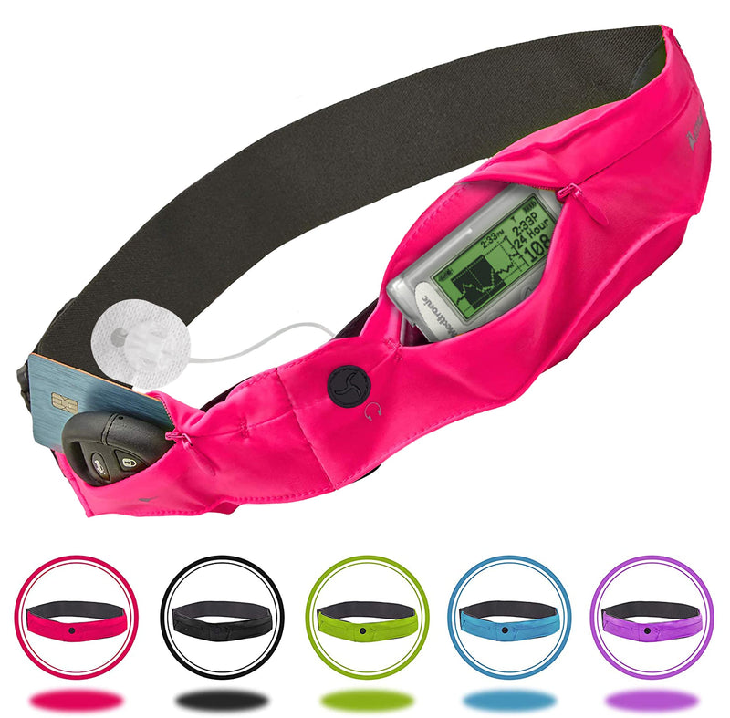 [Australia] - Athlé Insulin Pump Belt - 2 Stretch Pockets Fits Insulin Pump, Epipen, Phone, Wallet, Cards and More - Comfortable and Adjustable Waist Strap - Size X-Small 20" - 22" - Insulin Pump Holder - Pink X-Small 20" - 22" 