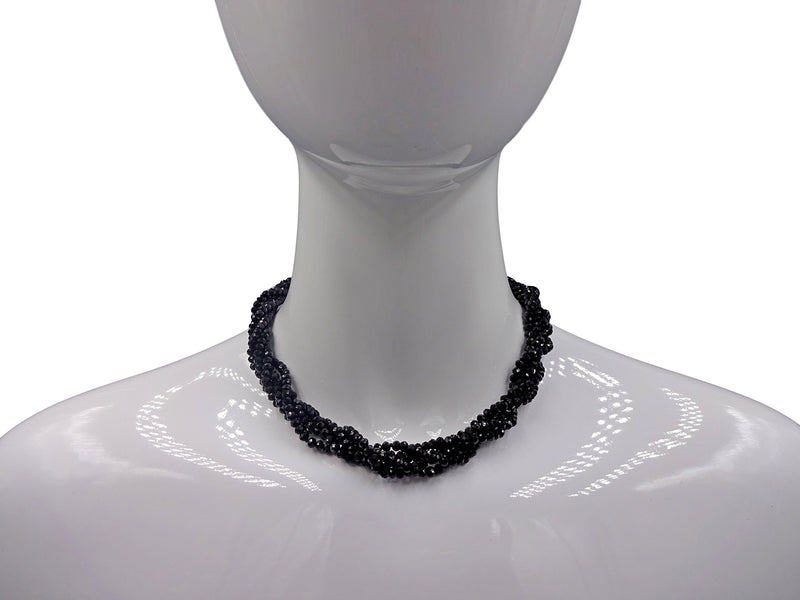 [Australia] - MGR MY GEMS ROCK! Multi-Strand Layered Bib Collar Statement Beaded Crystal Necklace. Jet Black 