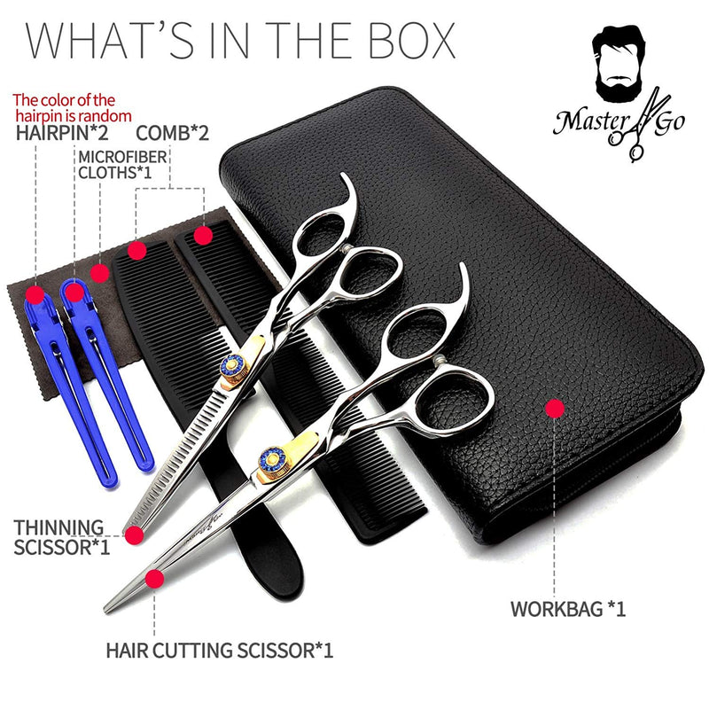 [Australia] - Hair Cutting Scissors Set,MASTER GO Professional Stainless Steel Hair Thinning/Texturizing Cutting Scissors Set, Hairdressing Shears Kit for Barber/Salon/Home, 8 PCS 8PCS Shears Set 