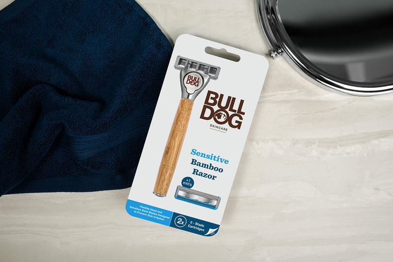 [Australia] - Bulldog Skincare - Sensitive Bamboo Razor for Men + Extra Blade for Shaving 2 Piece Set 