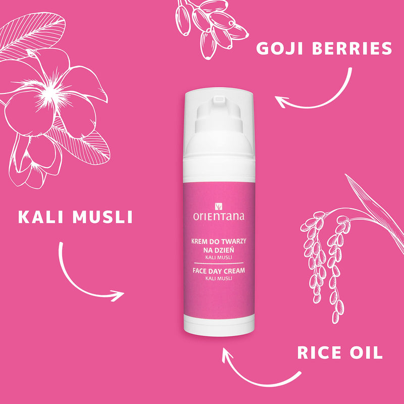 [Australia] - Orientana KALI MUSLI 98% NATURAL FACE DAY CREAM For Women - Vegan Redness Reducing Moisturiser - Hydrating and Brightening Dry Sensitive Skin - Anti Aging Facial Care with Vitamin E & Goji Berry 50ml 