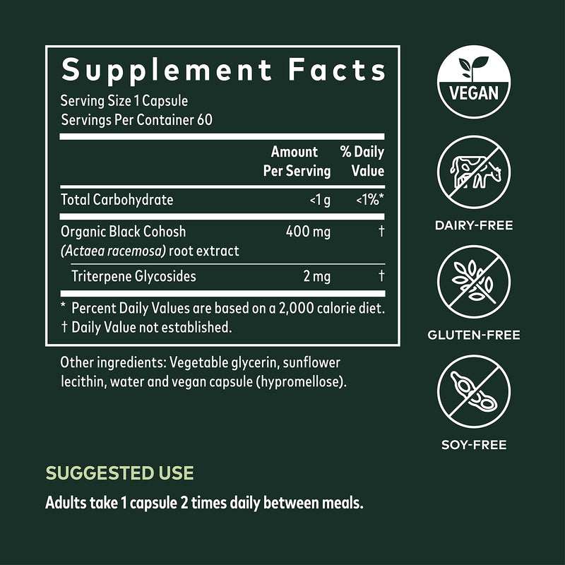 [Australia] - Gaia Herbs Black Cohosh - Menopause Support Supplement to Help Maintain Hormone Balance and Health for Women - with Organic Black Cohosh - 60 Vegan Liquid Phyto-Capsules (Up to 60-Day Supply) Standard Packaging 