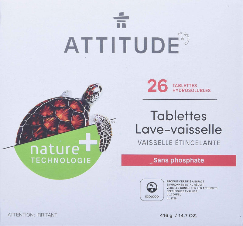 [Australia] - ATTITUDE Dishwasher Tablets, Water-soluble Plant- and Mineral-Based Effective Formula, Phosphate-free, Vegan and Cruelty-free, Unscented, 26 Count 