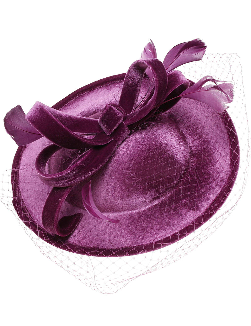 [Australia] - BABEYOND Tea Party Fascinator Kentucky Derby Hat Fascinator Cocktail Pillbox Hat Veil Headband Purple 