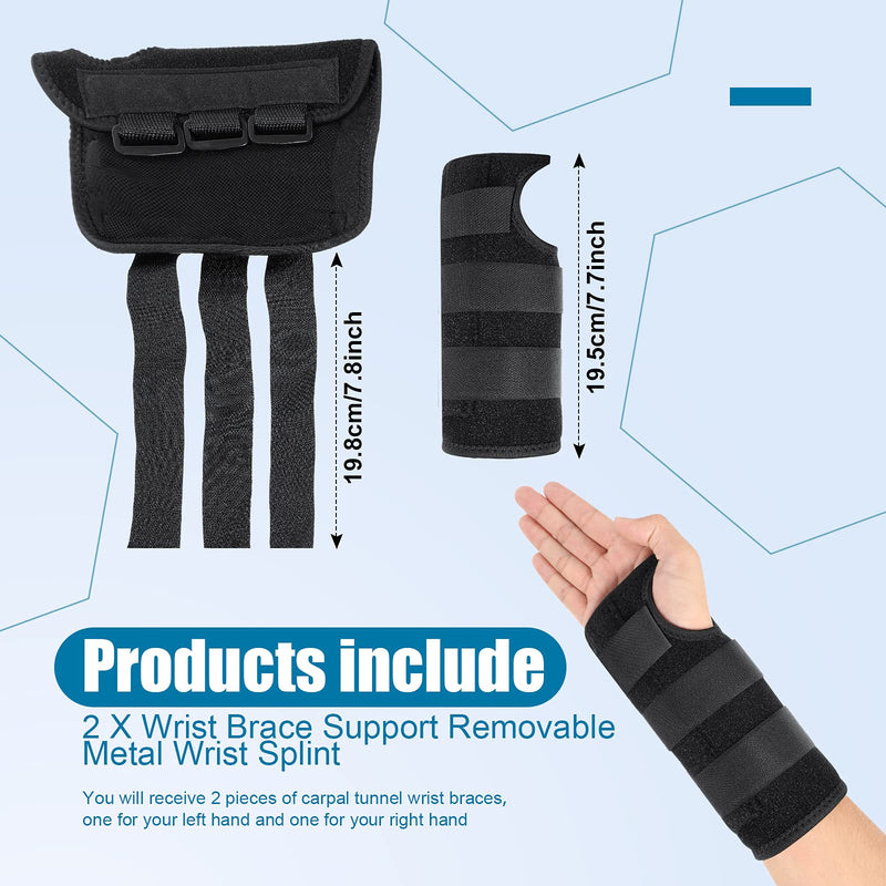 [Australia] - SATINIOR 2 Pieces Carpal Tunnel Wrist Brace Support Removable Metal Wrist Splint, Three Adjustable Compression Straps for Tendinitis, Sports Injuries, Pain Relief (Left and Right Hand), Black Right and Left Hand 