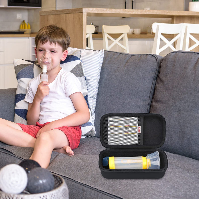 [Australia] - BOVKE Carry Case for Asthma Inhaler, Inhaler Spacer for Kids and Adults, Masks, Extra Mesh Pockets for accessories, Black (CASE ONLY 