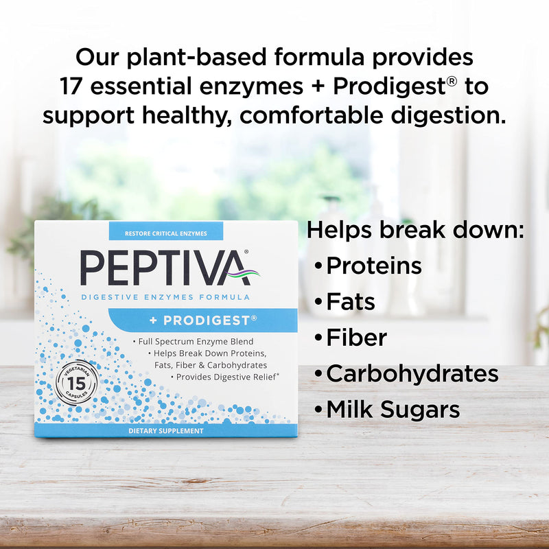 [Australia] - Peptiva Digestive Enzyme Supplement + ProDigest - Helps with Bloating, Gas, Constipation - 15 Count 