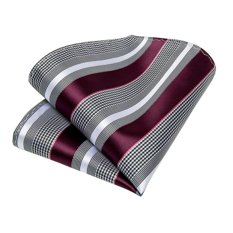 [Australia] - DiBanGu Men's Stripe Tie Silk Woven Necktie Pocket Square Cufflink Set Formal Business Prom Wedding 01 Grey and Burgundy 